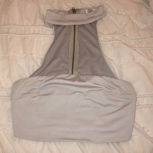 Gray Satin LF Crop Choker Top